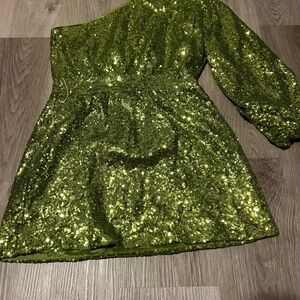 Green Sequin One-Shoulder Dress